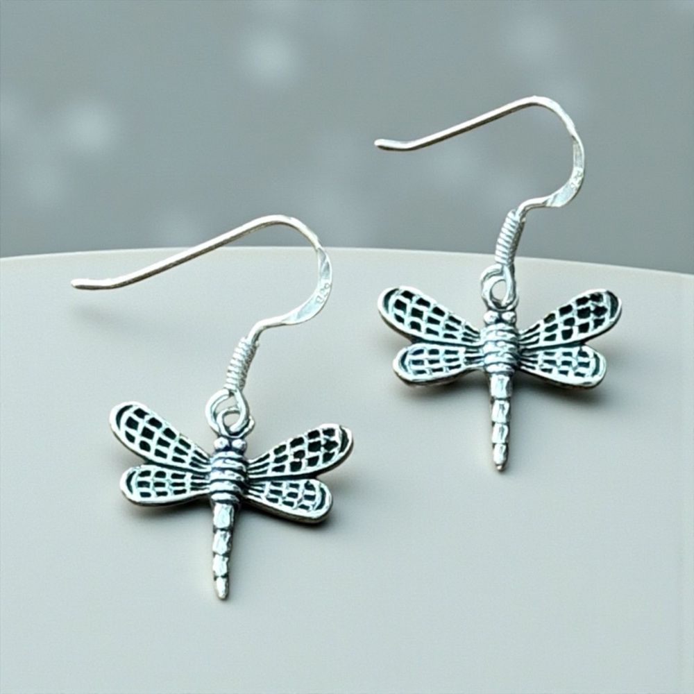 NWT 925 Sterling Silver Dragonfly Filigree Dangle Earrings! Hypoallergenic! NEW! - Picture 6 of 6